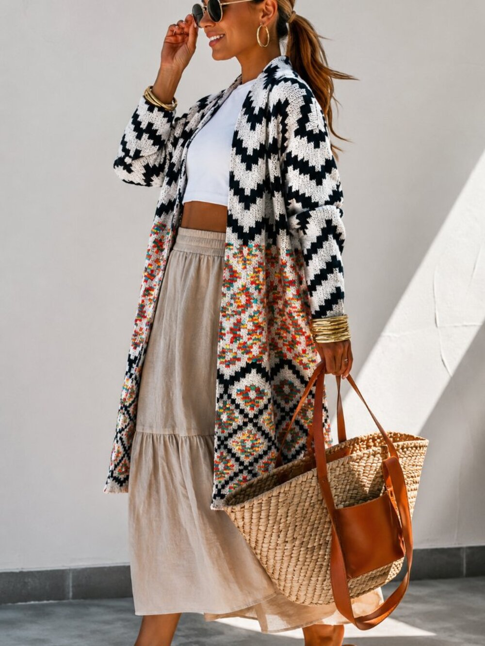 Dreamers cardigan, Southwestern-inspired, colourful